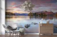 Autumn foliage along the shoreline in a panoramic lake wall mural., GD10433