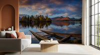  Lakeside Reflections mural with mountain peaks behind an autumn island., GD10434