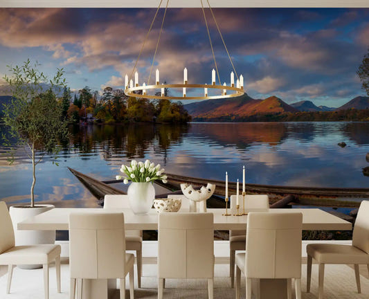 Lakeside Reflections Autumn Glow Mural on a dining room feature wall.