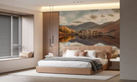  Valley lake mural with Golden deciduous trees framing the left shore in bedroom., GD10435