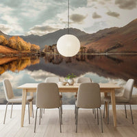 Autumn's Golden Reflection Mural displayed on a dining room wall., GD10435