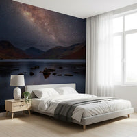 Valley mural with Star field and galaxy core doubled by water reflection in bedroom., GD10436