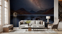 Night sky mountain lake mural on a living room accent wall., GD10436