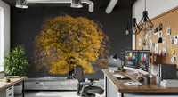 Golden solitude mural showing intricate branches with yellow autumn leaves., GD10438
