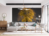Golden solitude tree wall mural in a living room with neutral color., GD10438