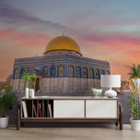 Golden dome and blue mosaic tilework on an octagonal landmark mural., GD10439