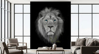 Azure eye king wall mural with a monochrome lion and blue eyes., GD10442