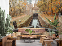 Ember Leaves Silent Locks wall mural with autumn canal and golden trees., GD10443