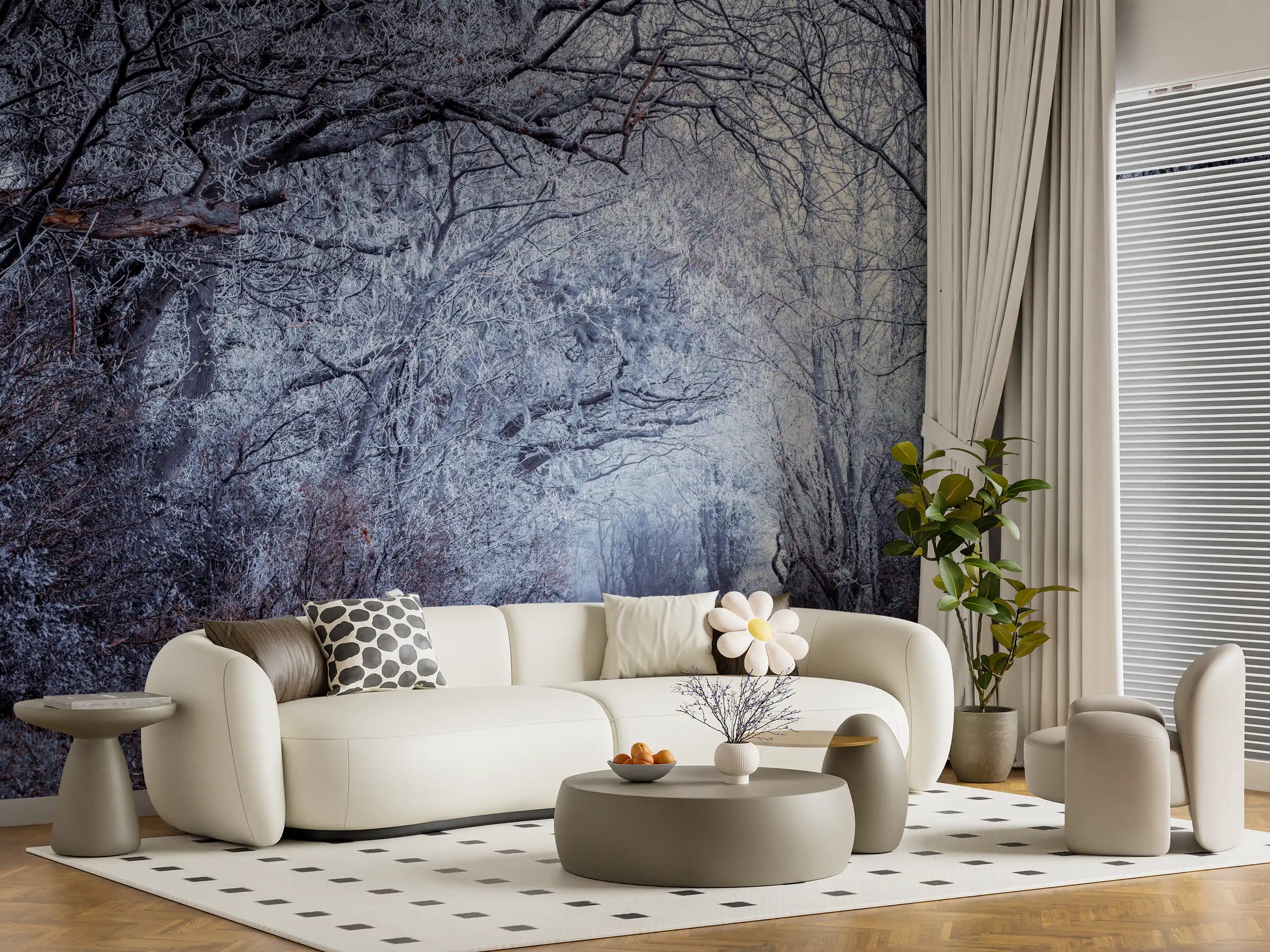 Enchanted Way wall mural with frost-covered pathway and trees., GD10445