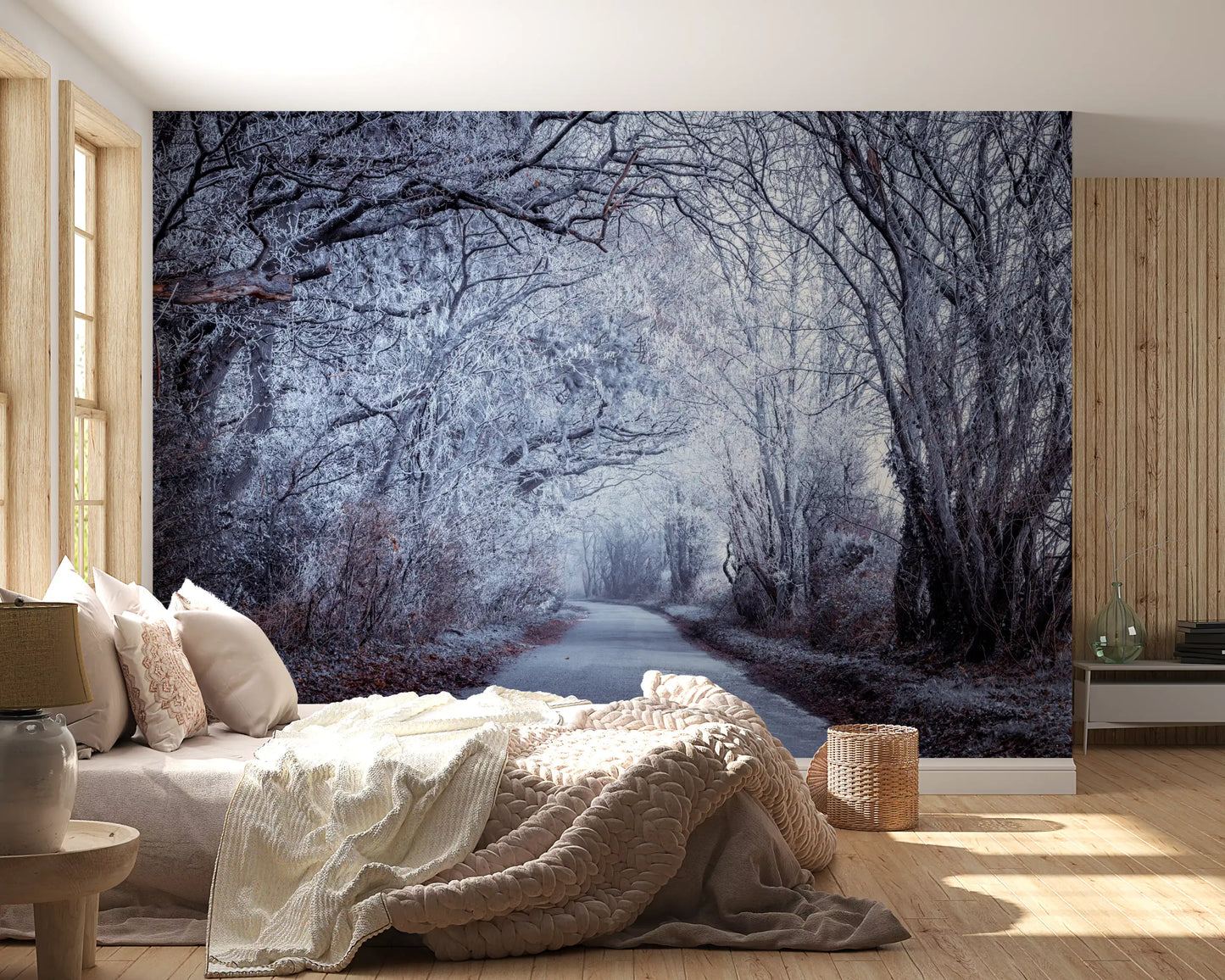 Enchanted Wall mural with Frosted tree limbs and brown undergrowth in bedroom., GD10445