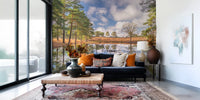 Woodland wall mural with Brown heathland and distant tree lines., GD10446