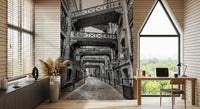 Historic Walkways wall mural with Monochrome brick warehouse facade., GD10447