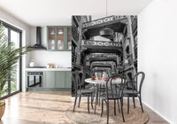 Historic London wall mural in dining room with Grey toned urban architecture., GD10447