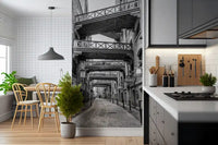 Historic London Walkways mural with Arched doorways and brick walls in kitchen., GD10447