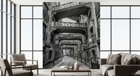 Historic Walkways wall mural in a living room with gray urban architecture., GD10447