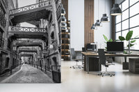 Historic London Walkways wall mural with cobblestone alley and iron bridges., GD10447
