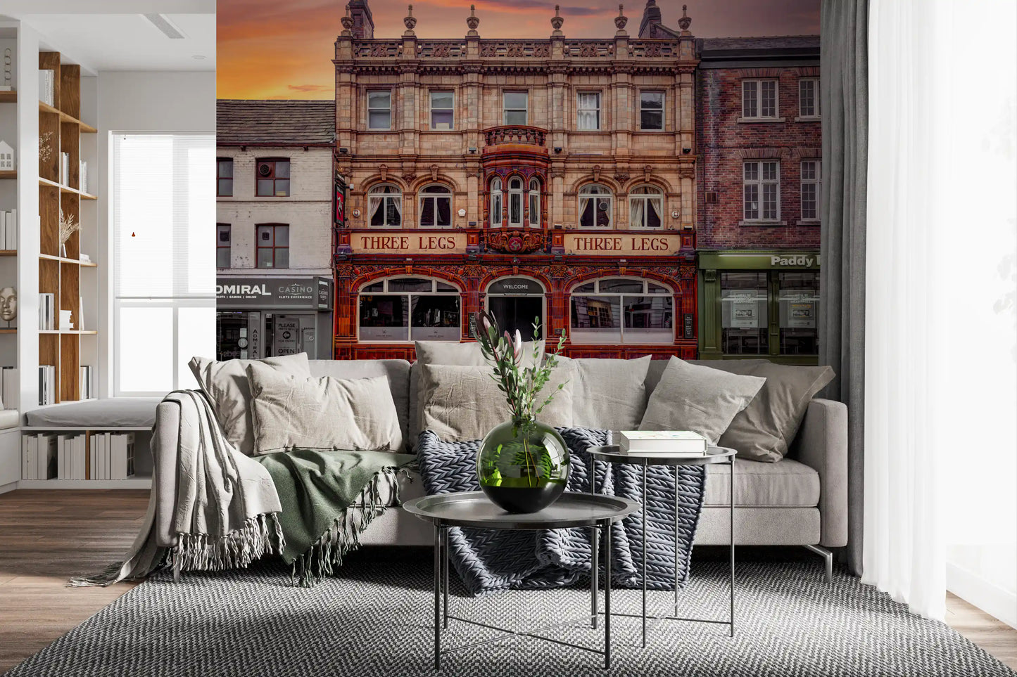 Timeless Landmark wall mural with Rooftop finials and scrollwork., GD10448