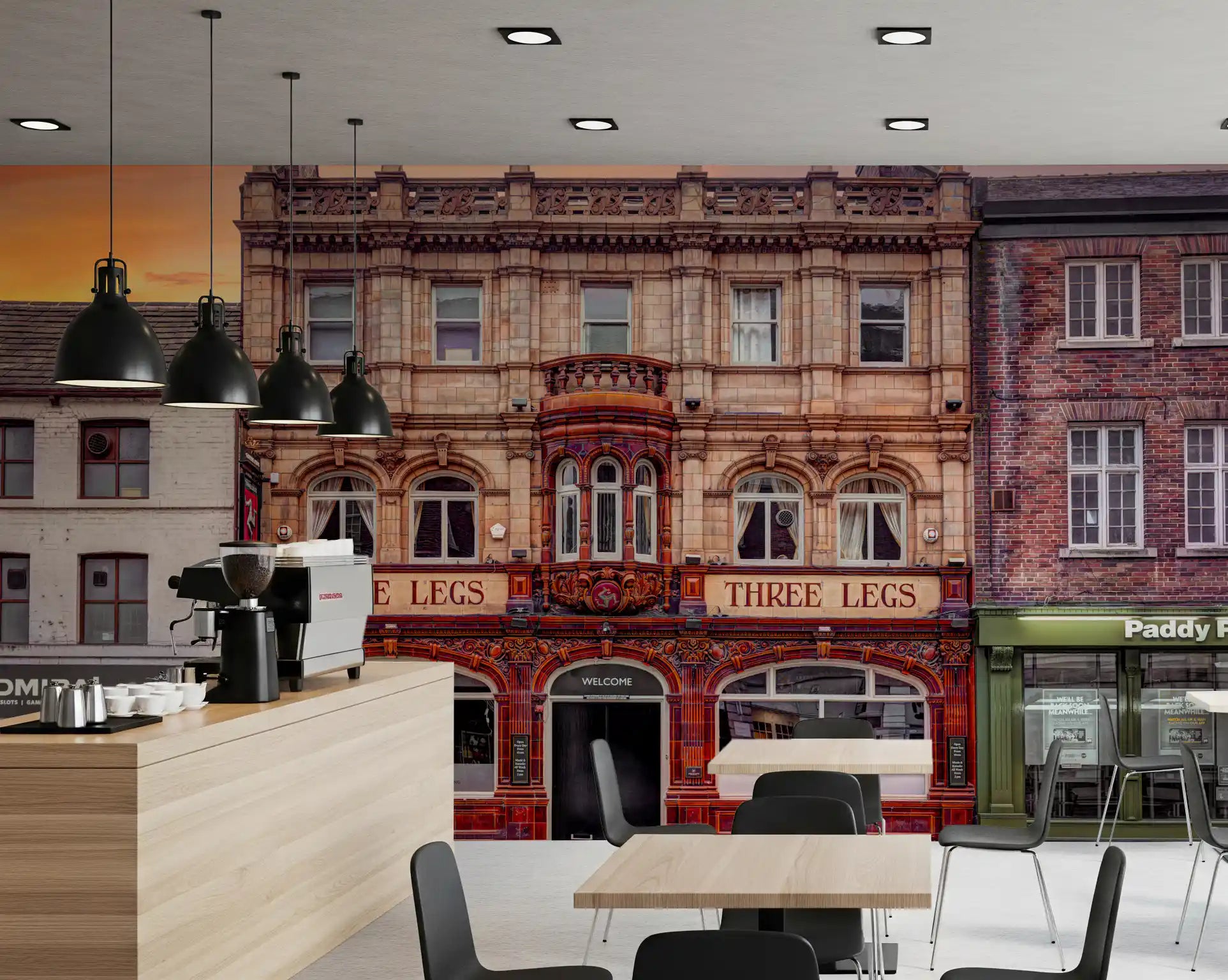 Three Legs A Timeless Landmark wall mural in a cafe space., GD10448