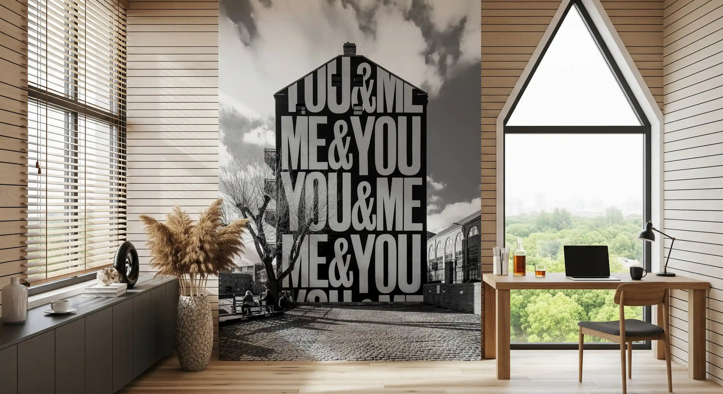 Repeating You and Me text wall mural in large serif font style., GD10449