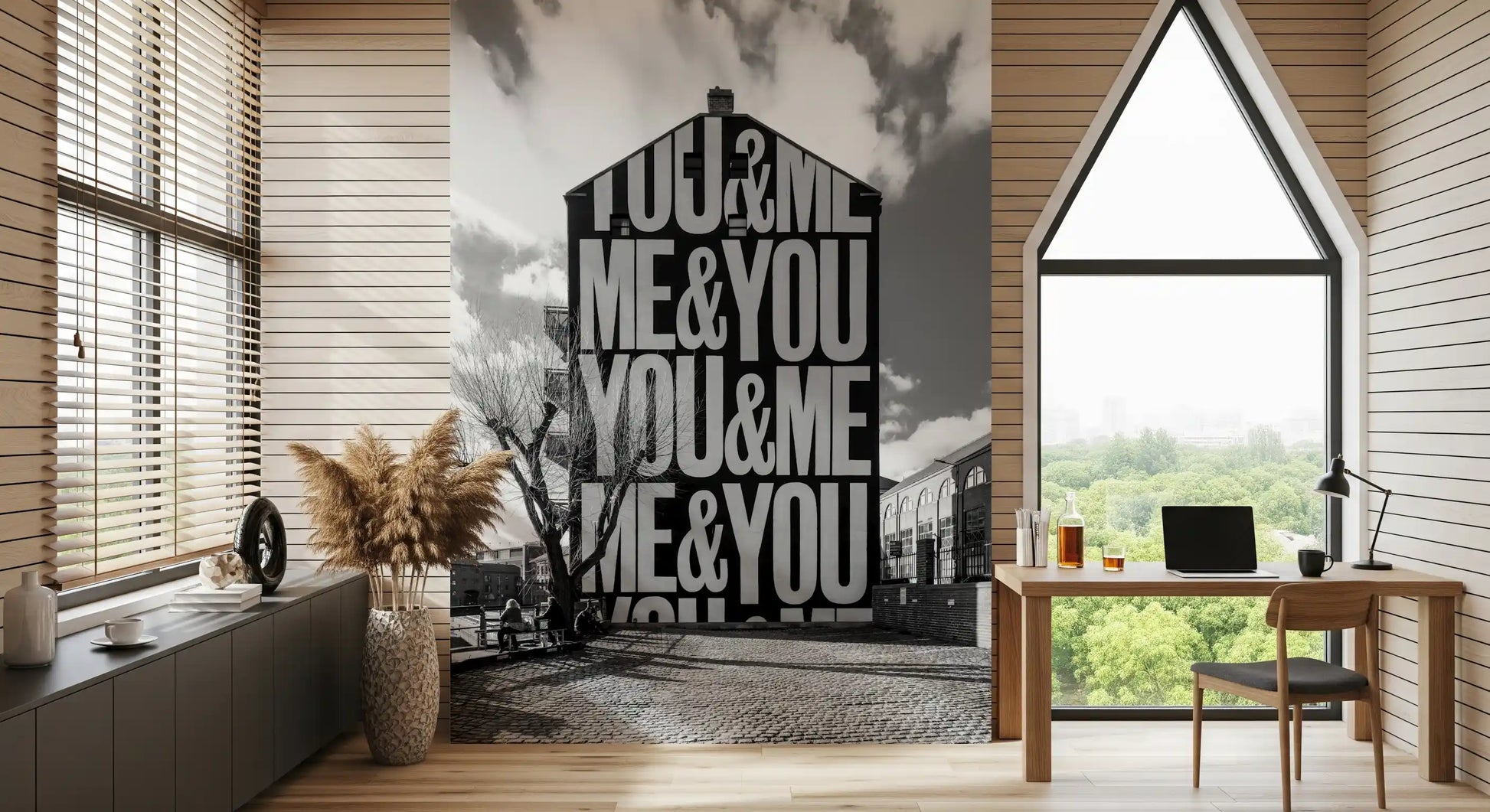 Repeating You and Me text wall mural in large serif font style., GD10449
