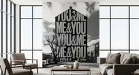 Black and white You and Me mural with vertical text arrangement., GD10449