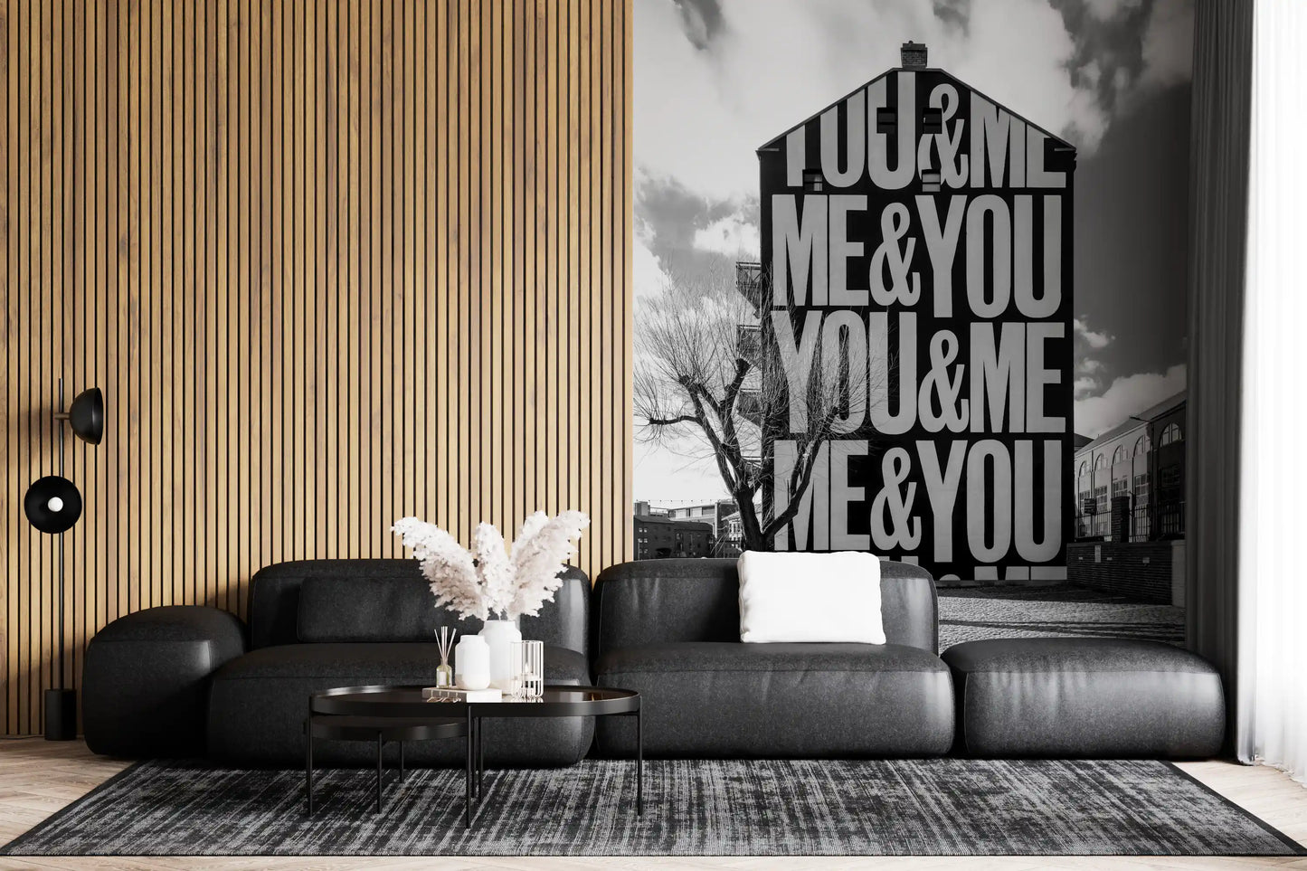 Bold oversized serif typography mural with repeating text layout., GD10449