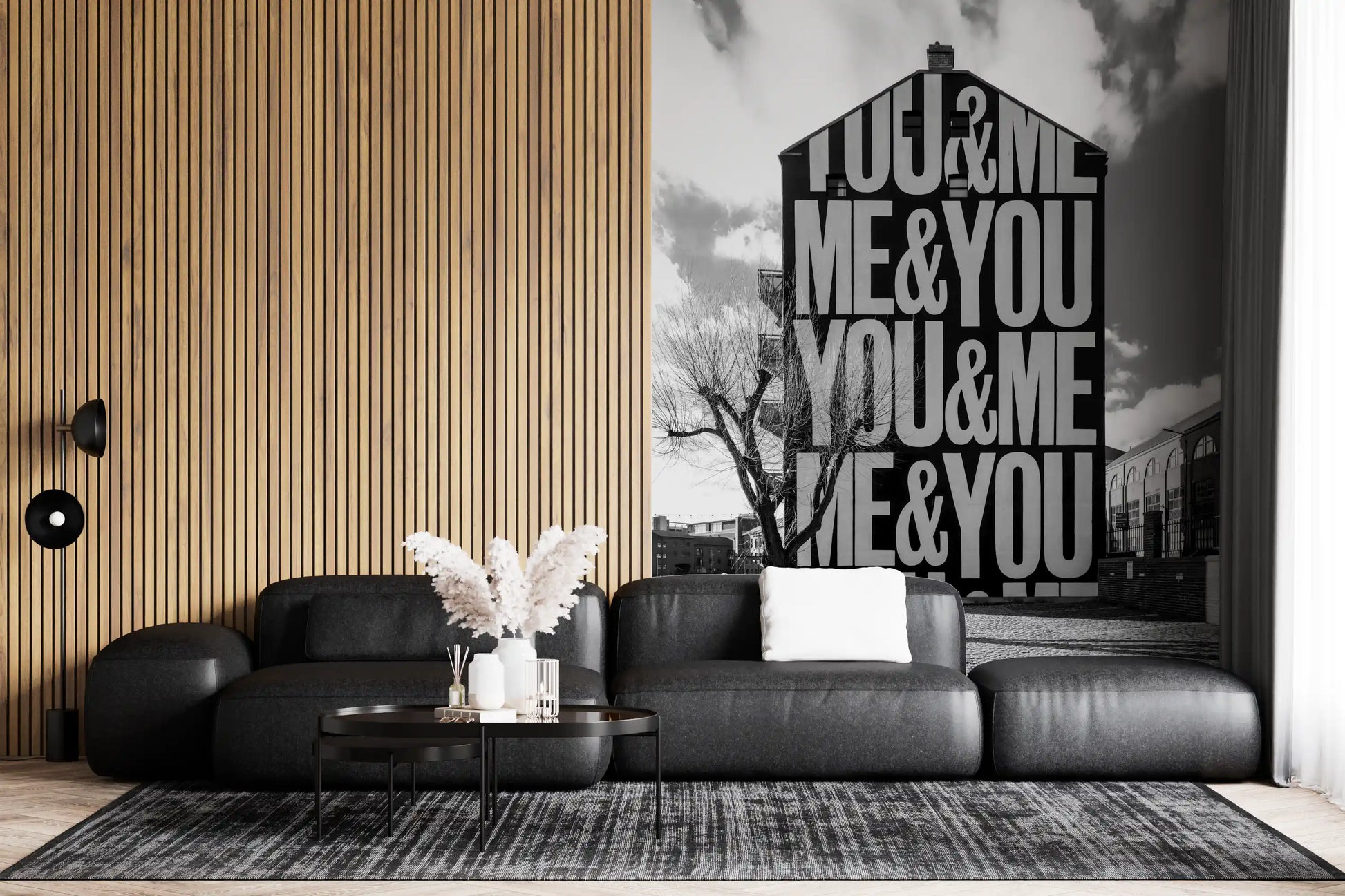 Bold oversized serif typography mural with repeating text layout., GD10449
