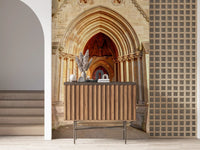 Clustered stone columns with carved foliate capitals in Gothic wall mural., GD10451