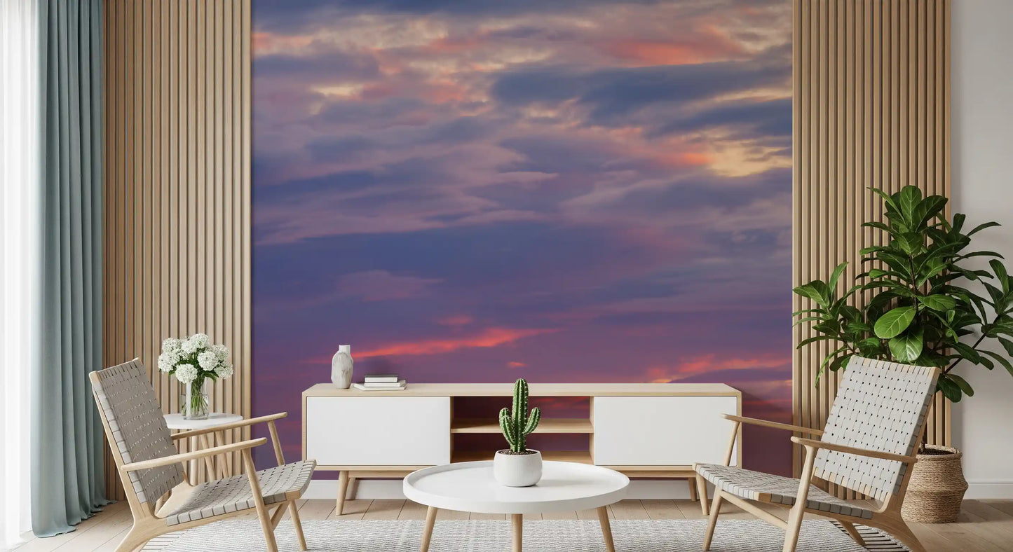 Twilight cloudscape wall mural with layered purple and pink dusk clouds., GD10453