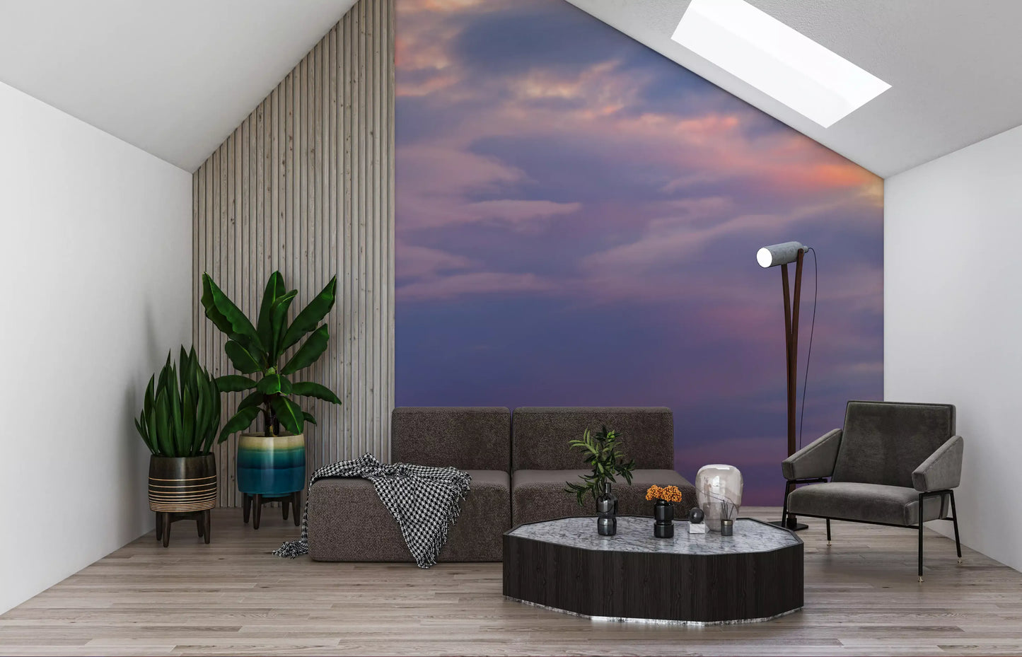 Wispy overlapping clouds in pink and blue-grey twilight wall mural., GD10453