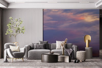 Soft coral and peach cloud formations in twilight sky wall mural for living room., GD10453