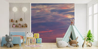 Twilight cloudscape wall mural in a kids bedroom with dusk sky scene., GD10453