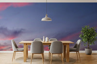 Twilight sky wall mural with Diagonal pink streaks and wispy cloud trails in dining room., GD10454