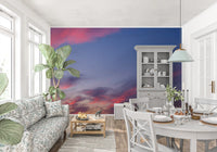 Bright pink cloud bands over open blue-lavender sky in twilight mural., GD10454