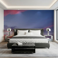 Twilight bloom sky wall mural in a bedroom with pink and blue tones., GD10454