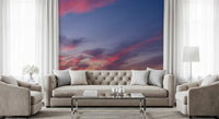 Twilight bloom sky wall mural with vivid pink and blue-violet dusk clouds., GD10454