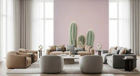 Blush Desert Spire Wall Mural showing tonal shifts from sage to deep green in living room., GD10455