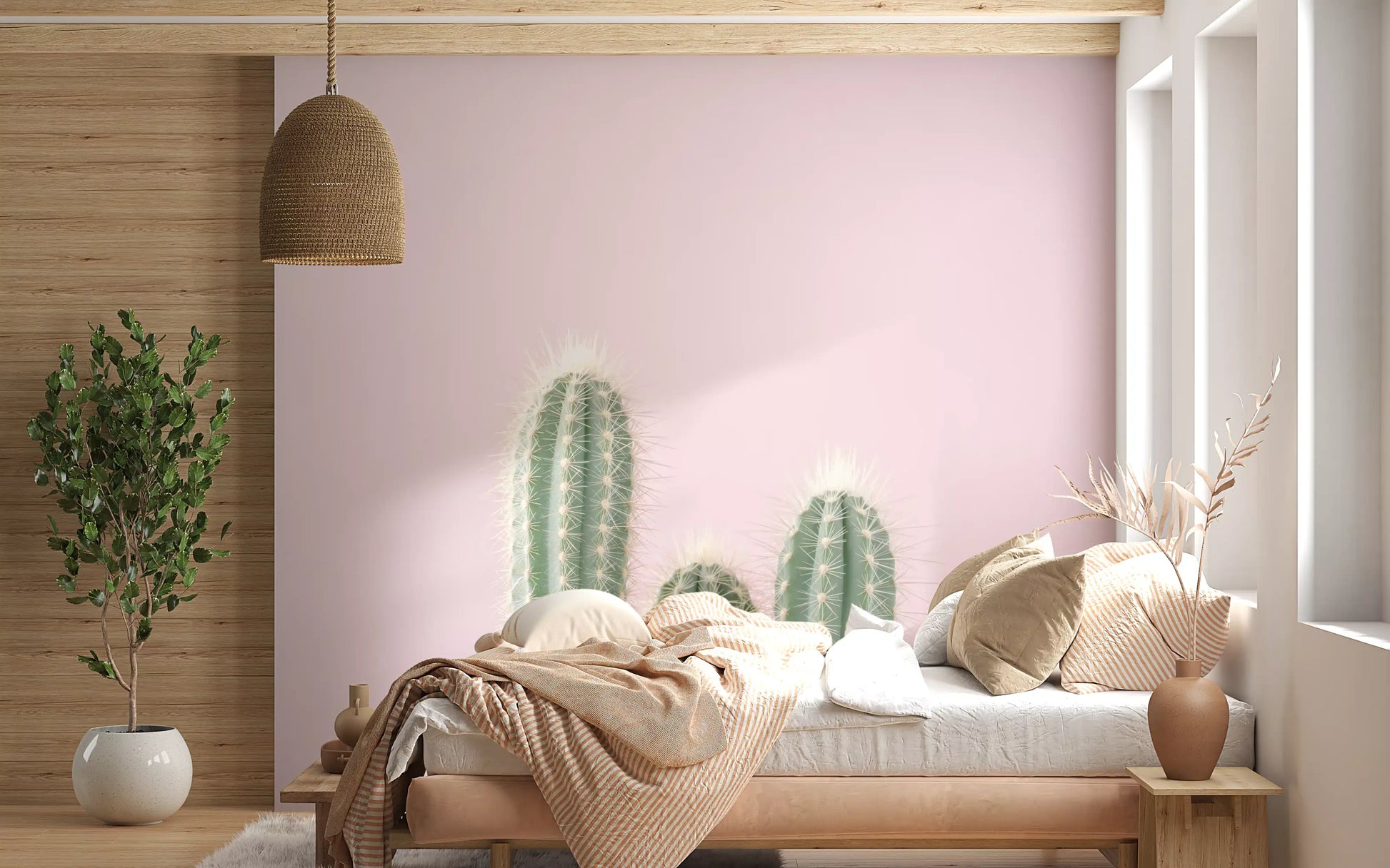Fine spine detail on green columnar cacti in desert spire wall mural., GD10455