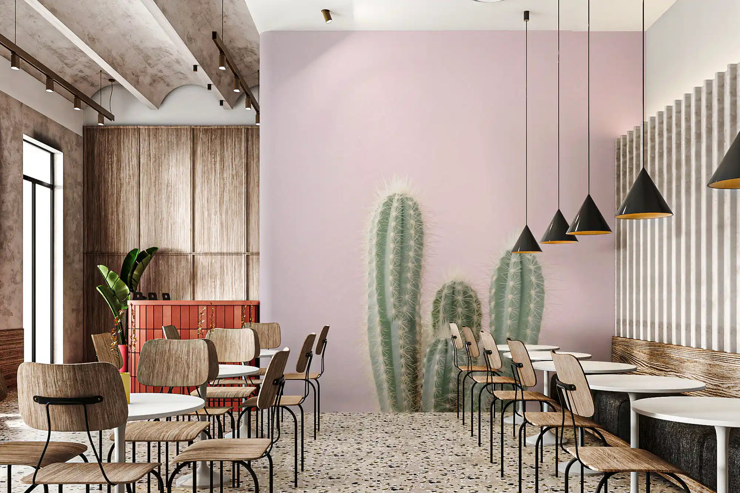 Multiple cactus columns at varied heights in desert spire wall mural., GD10455