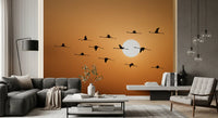 Golden horizon mural with outstretched flamingo wings in sunset tones., GD10459