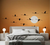 Golden horizon flock mural featured on a bedroom accent wall., GD10459