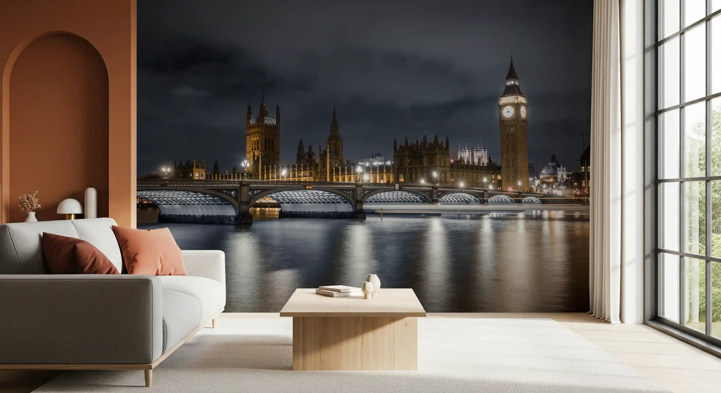 London's illuminated majesty wall mural with Westminster Bridge arches., GD10460