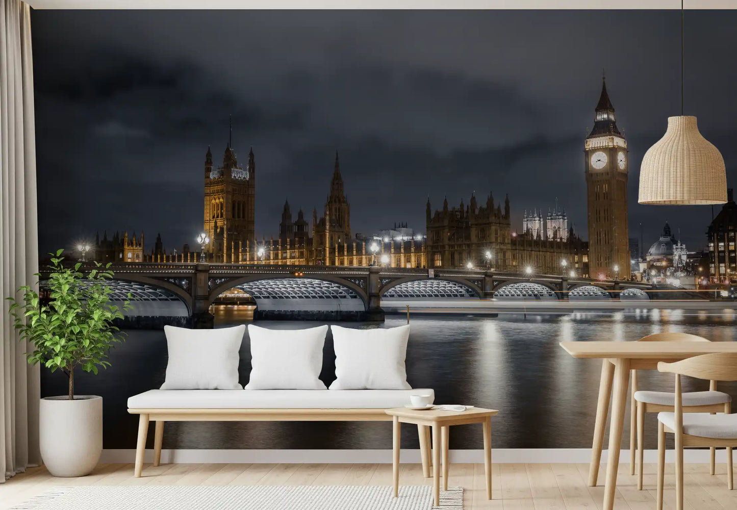Big Ben clock tower against dark grey sky in illuminated majesty mural., GD10460