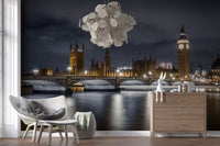 Illuminated majesty wall mural with Palace of Westminster lit in gold tones., GD10460