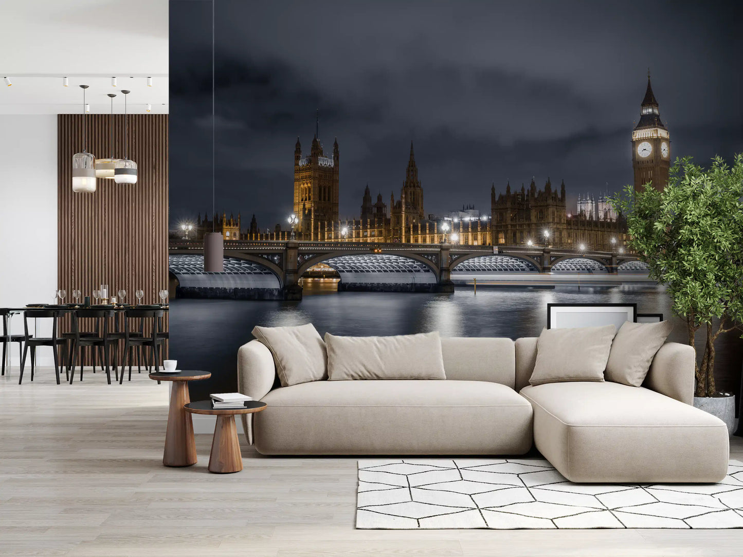 London's illuminated majesty wall mural with Big Ben and Westminster Bridge at night., GD10460