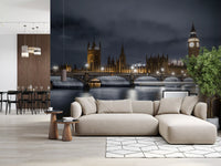 London's illuminated majesty wall mural with Big Ben and Westminster Bridge at night., GD10460