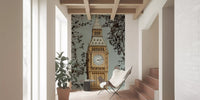Grand watch mural showing vertical view of Big Ben clock face and Gothic spire., GD10461