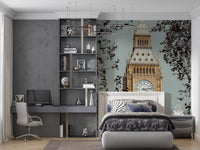 London's grand watch wall mural displayed in an bedroom with trees and branches., GD10461