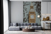 Grand watch clock tower mural with Pale grey and sandy beige gradient., GD10461