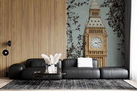 Roman numeral clock face on golden stonework in London wall mural., GD10461